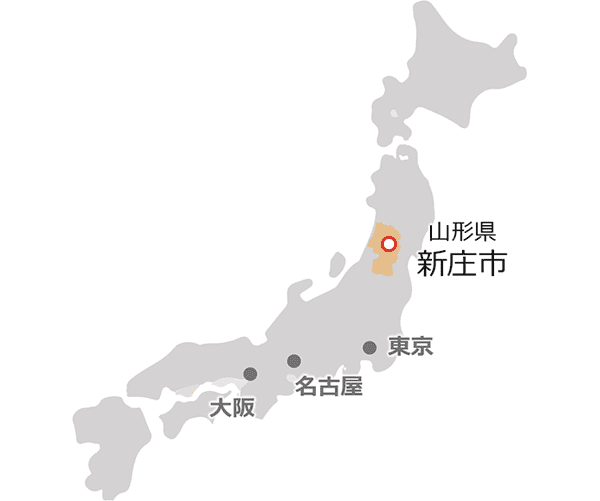 山形県新庄市の日本地図での位置